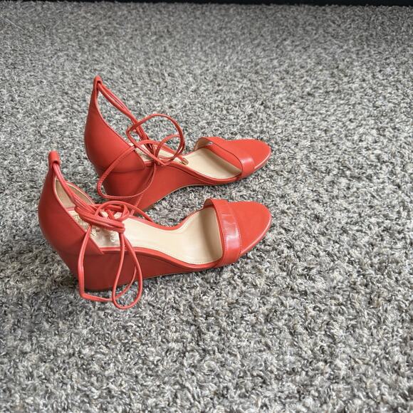 Vince Camuto Stassia Lace Up Wedge Sandals Heel 8 M Coral Orange Spring Summer - Picture 5 of 7